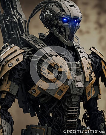 Robots. Soldier Robot hyper realistic. Conceptual project 2025. Futuristic interpretation. Illustration for advertising, cartoons Stock Photo