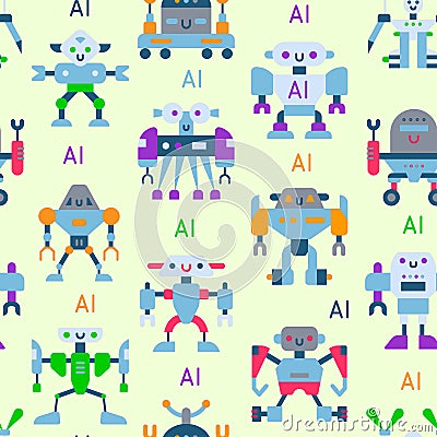 Robots vector cartoon robotic kids toy cute character monster or transformer cyborg robotics transform robotically Vector Illustration