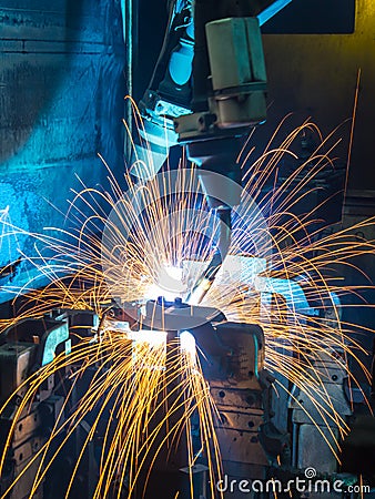 Robots welding automotive parts Stock Photo