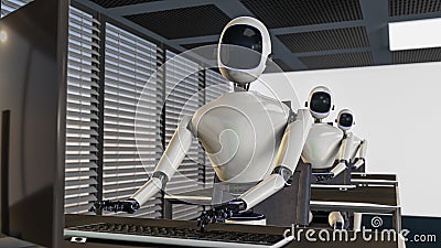 We are the robots, robots working in an office Stock Photo