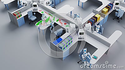 Robots working in the office, office space. Stock Photo
