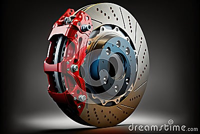 Robust brake discs with red pad for brake repair Stock Photo