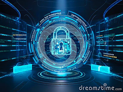 Robust Cyber Security Data Protection with High-Level Encryption Cartoon Illustration