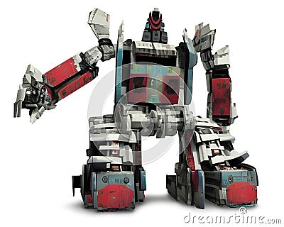 Robust robot made of recycled metal, isolated, AI generated image Stock Photo