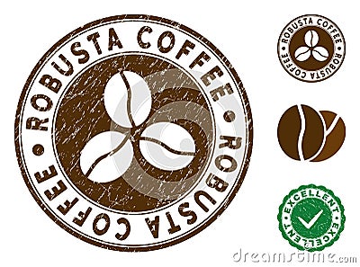 Robusta Coffee Stamp with Scratched Effect Vector Illustration