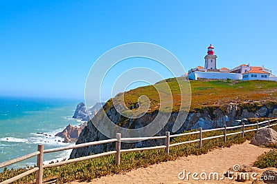 Roca cape lighthouse in Portugal Stock Photo