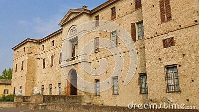 Rocca Meli Lupi under a blue sky and sunlight in Soragna in Italy Stock Photo