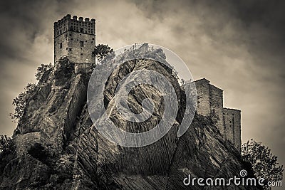 The Roccascalegna ghost tower on the rock, Abruzzo Stock Photo