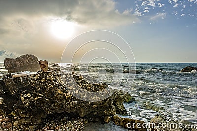 Rocce nere beach at sunrise, Conero NP, Marche, Italy Stock Photo