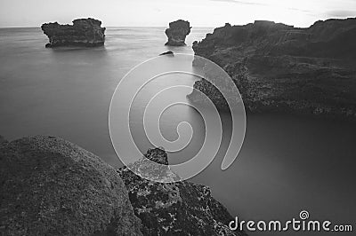 Rock arrangement on mengening beach, bali, indonesia Stock Photo