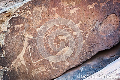 Rock art engravings, Twyfelfontein World Heritage Site, in Damaraland, Namibia Stock Photo