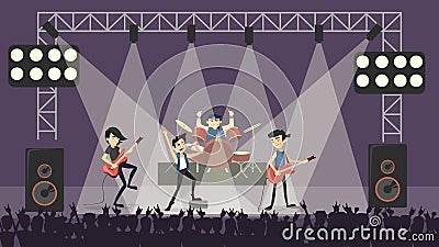 Rock band at concert. Vector Illustration