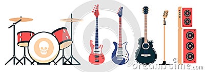 Rock band instruments set Vector Illustration