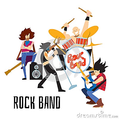 Rock band music group with musicians Vector Illustration