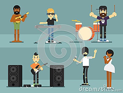 Rock band music group with musicians Vector Illustration