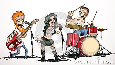 Rock band of three musicians Vector Illustration