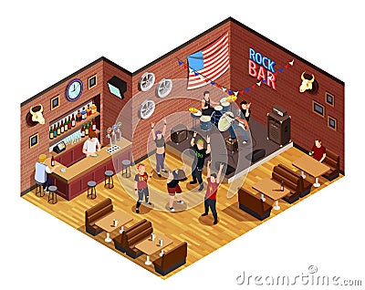 Rock Bar Isometric Composition Vector Illustration