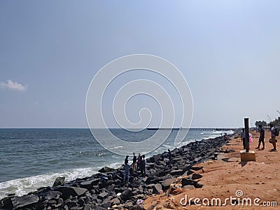 Rock beach of Pondi in a perfect sunny day Stock Photo