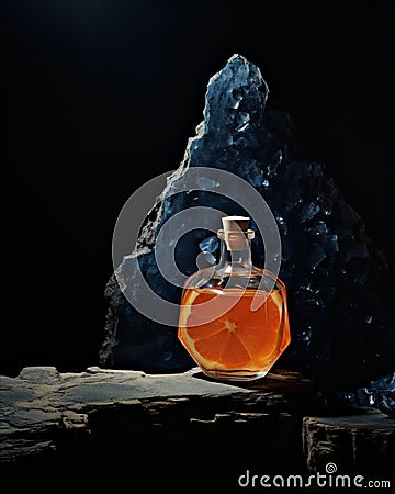 Rock bottle glass perfume background Stock Photo