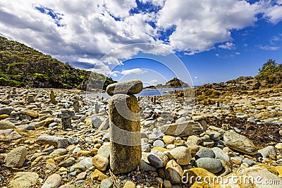 Rock cairn in Mimosa Rocks National Park, NSW, Australia. Stock Photo