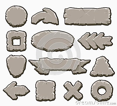 Rock cartoon interface buttons set Vector Illustration