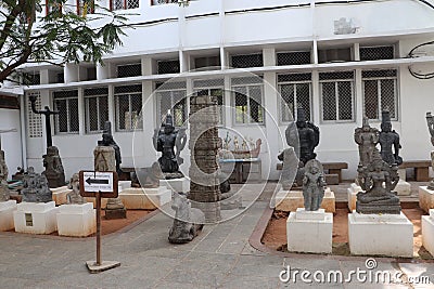 Rock carvings inside the Puducherry Museum, India Editorial Stock Photo