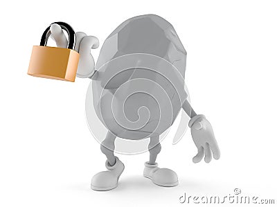 Rock character with padlock Cartoon Illustration