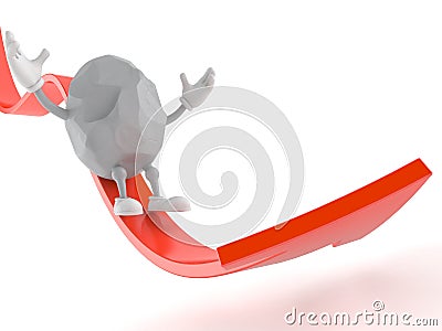 Rock character sliding on red arrow Cartoon Illustration