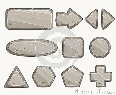 Rock circle button, Stone banner, Stony frames and buttons. vector Vector Illustration