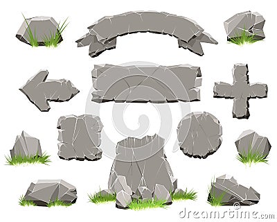 Rock circle button, stone banners Vector Illustration