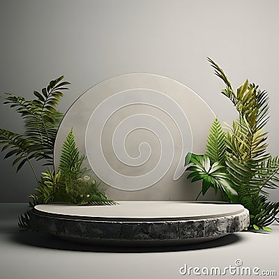 A rock circle stage with a stone texture background. Stock Photo