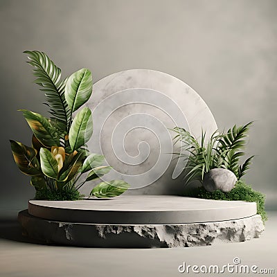 A rock circle stage with a stone texture background. Stock Photo