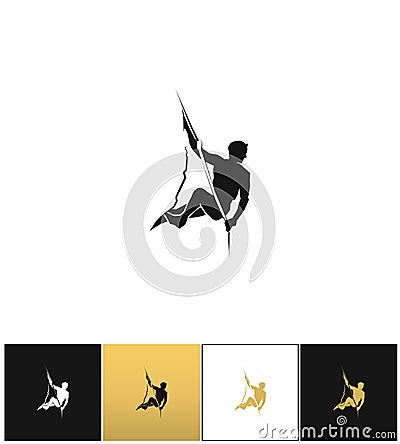 Rock climber logo or mountain climbing adventure silhouette vector icon Vector Illustration