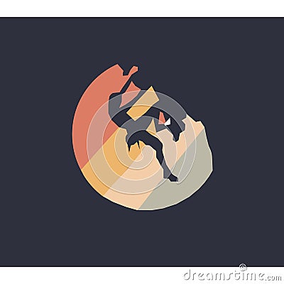 Rock climber silhouette at sunset. three colors Vector illustration Vector Illustration