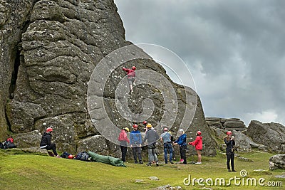 Rock climbing in Cornwall, south west England Editorial Stock Photo