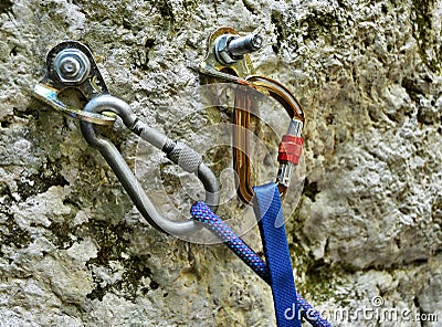 Rock climbing gear Stock Photo