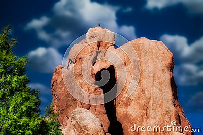 Rock Climbing, Hiking and Rappelling At Garden of the Gods Stock Photo