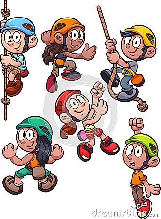 Cartoon rock climbing kids clip art Vector Illustration