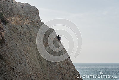 Rock climbing at Point Dume in winter, Malibu, California Editorial Stock Photo