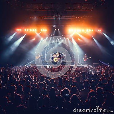 Rock concert with a huge crowd and a stage with lights created with Generative AI Stock Photo