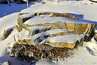 Rock covered by snow in yushan national park Taiwan Stock Photo