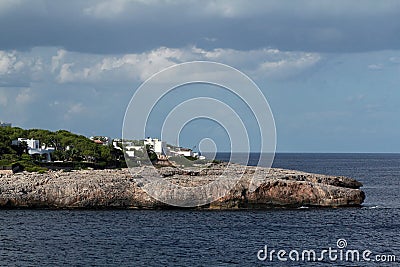 Rock, Cruise Ship from Es Forti, Cala dÂ´Or, Cala Gran, Cala Esmeralda, Cala Ferrera, Cala Marcal to Porto Colom, Majorca Stock Photo