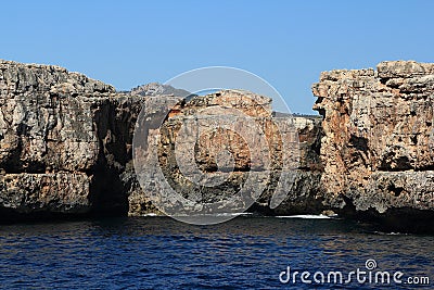 Rock, Cruise Ship from Es Forti, Cala dÂ´Or, Cala Gran, Cala Esmeralda, Cala Ferrera to Porto Colom, Majorca Stock Photo