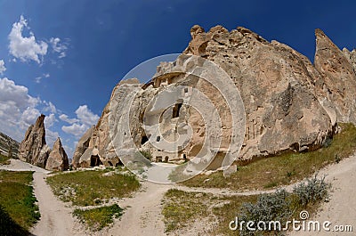 Rock cut churches and pigeon-houses in Sword Valley, Cappadocia Stock Photo