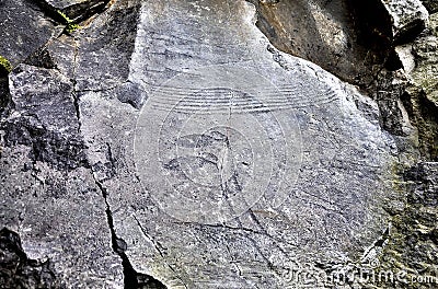 Rock Drawings in Valcamonica - capital 2 pines 2 Stock Photo