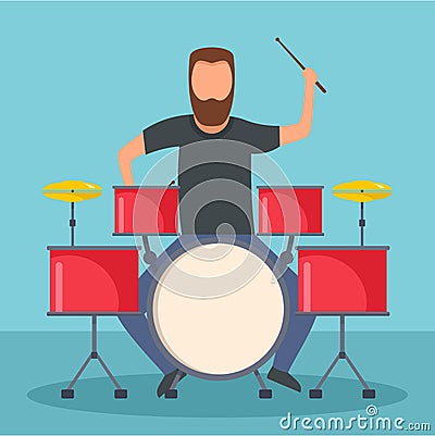 Rock drummer icon, flat style Vector Illustration