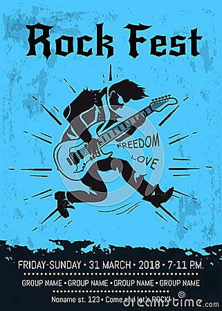 Rock Fest Event Announcement Poster Design Vector Illustration