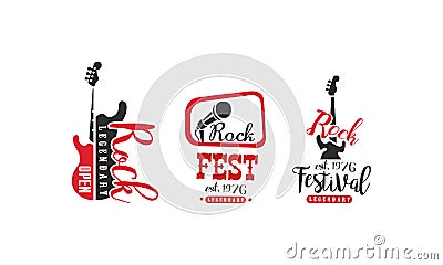 Rock Fest Logo Design Set, Legendary Open Music Festival Retro Badges Vector Illustration Vector Illustration