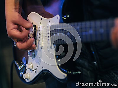 Rock festival male punk musician electric guitar Stock Photo