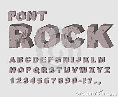 Rock font. Alphabet of stones. ABC made of lithic rock. stony le Vector Illustration